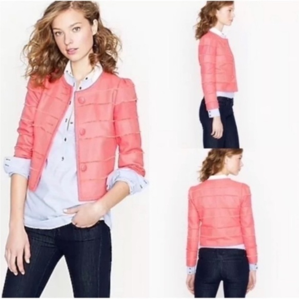 J. Crew Fringe Trim Coral Blazer Size 4